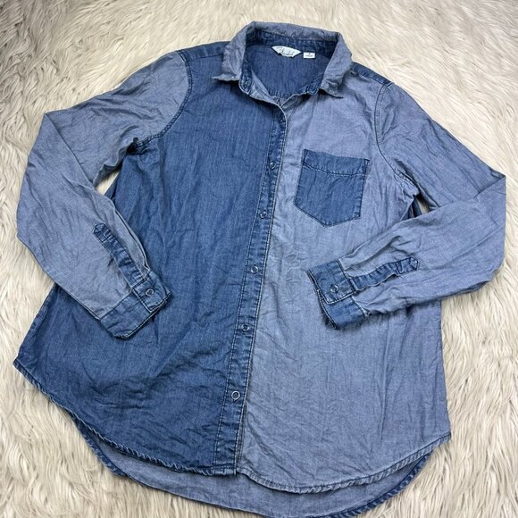 Cafe Marrakesh Two-Toned Button Front Chambray Shirt - Picture 2 of 7